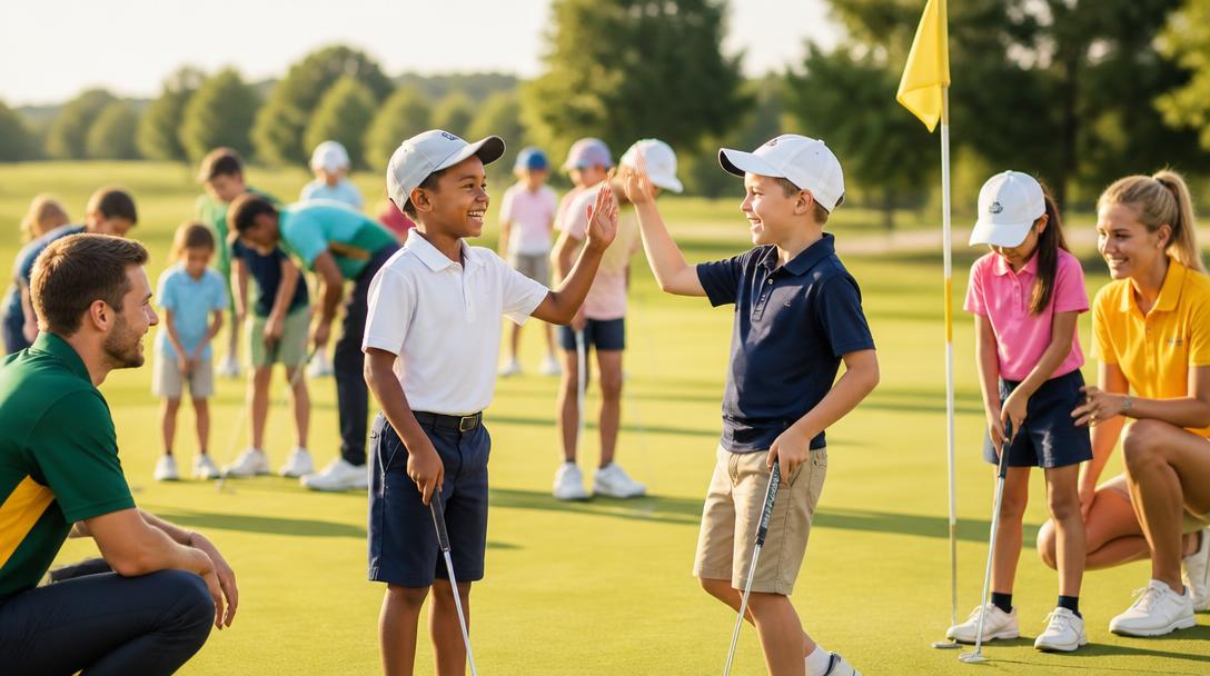 Children and coaches enjoying a friendly Golfstars camp