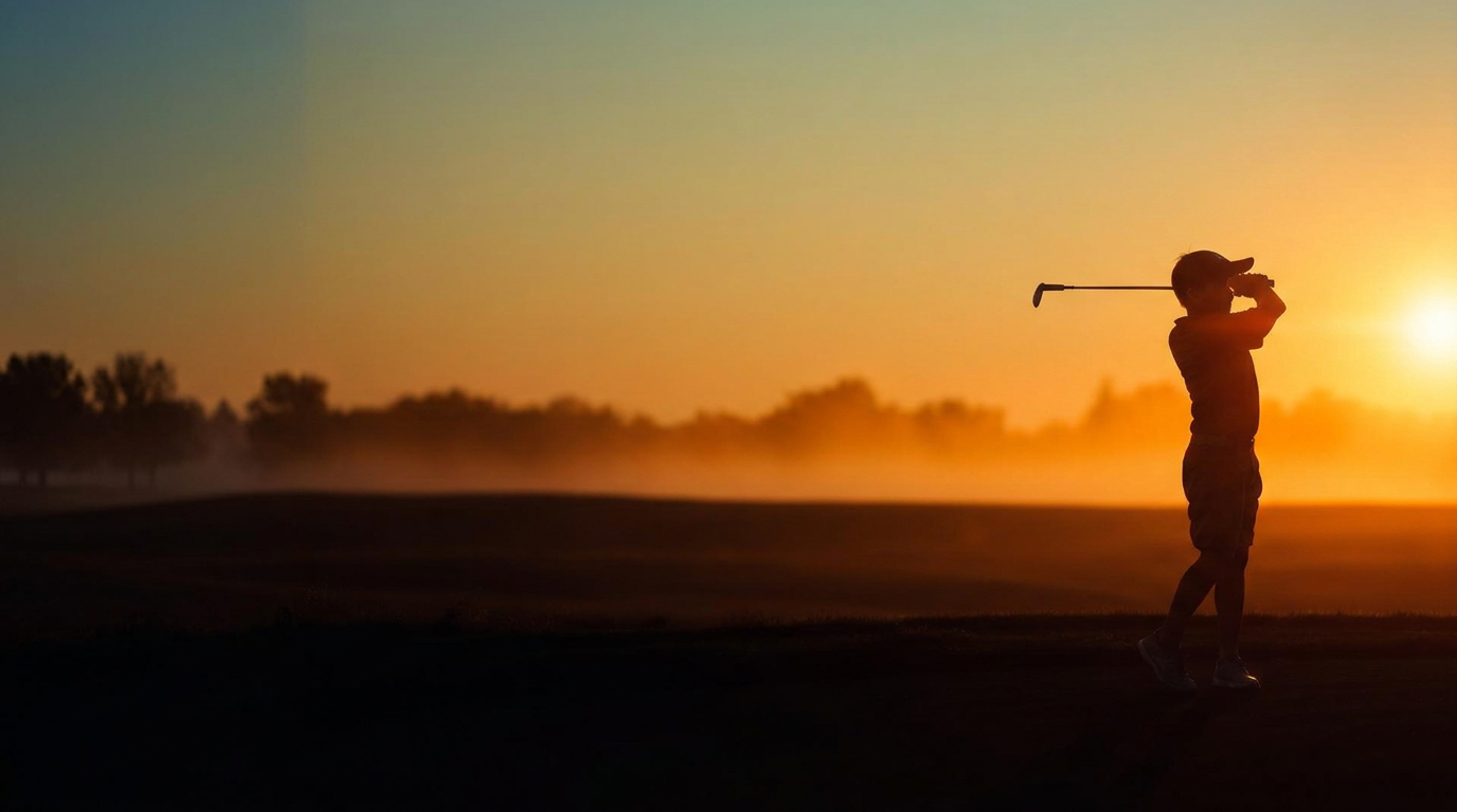 Junior golfer mid-swing on the course